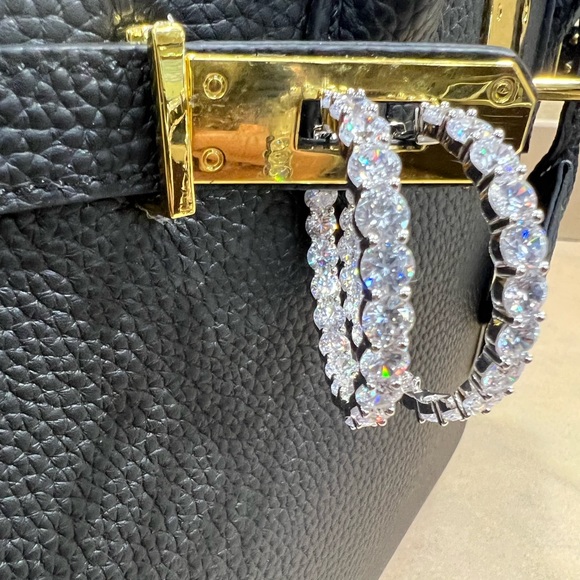 40mm Inside/Outside 925 SS Hoop Diamond Earrings High-Quality CZ - Picture 3 of 11